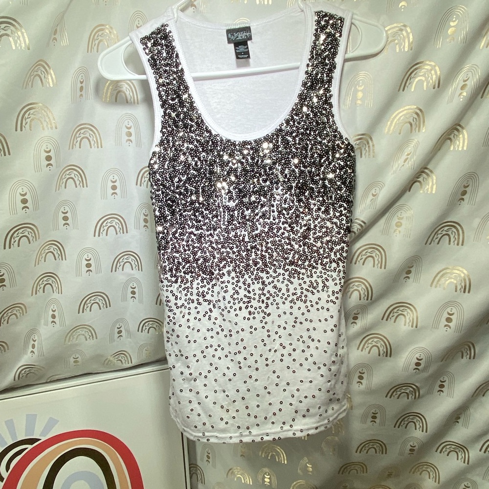 Daytrip White and Silver Sequin Tank Top